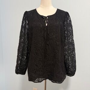 Talbots Plus Long Sleeve Black Lace Lined Blouse Size X‎